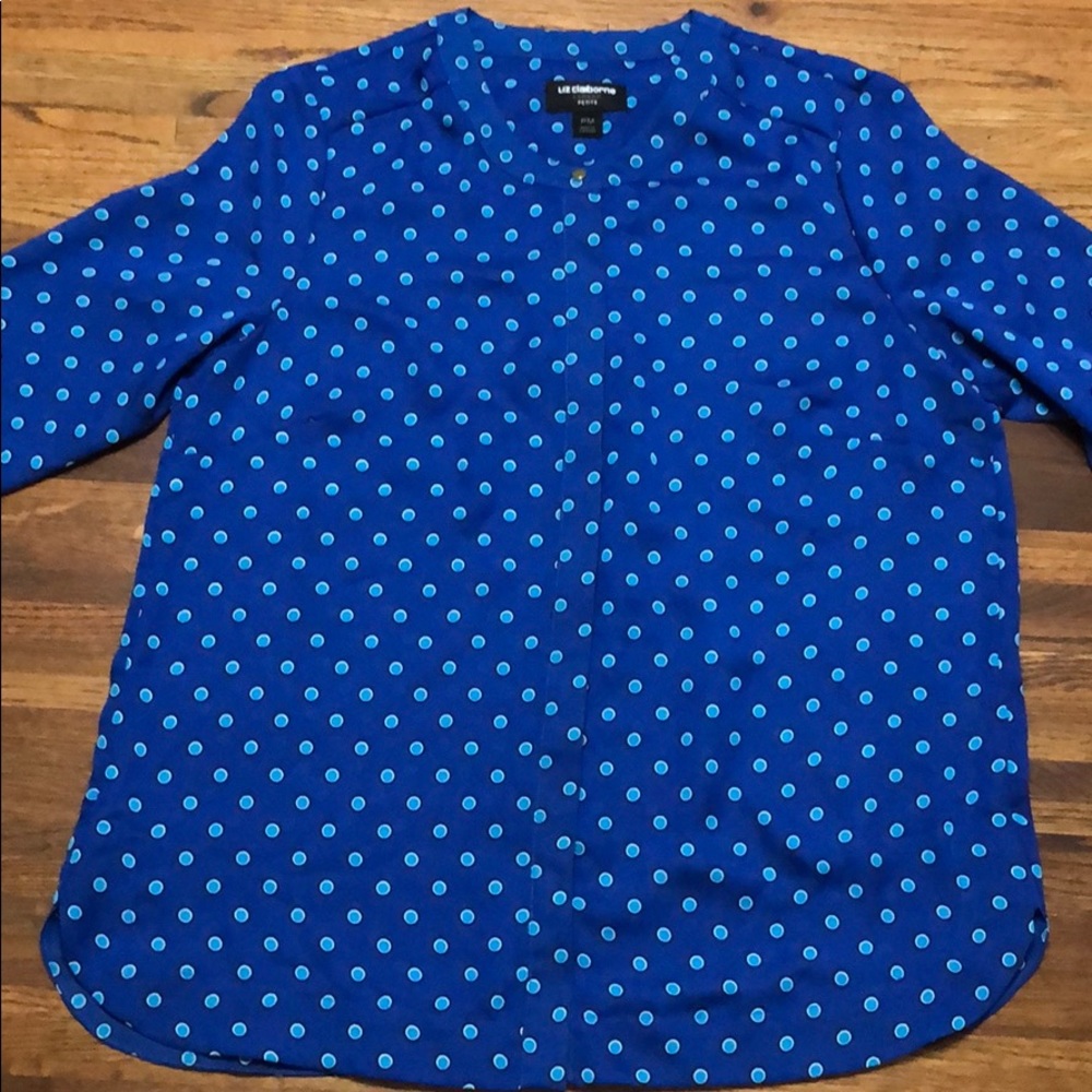 Liz Claiborne Career Blue Polka Dot Blouse